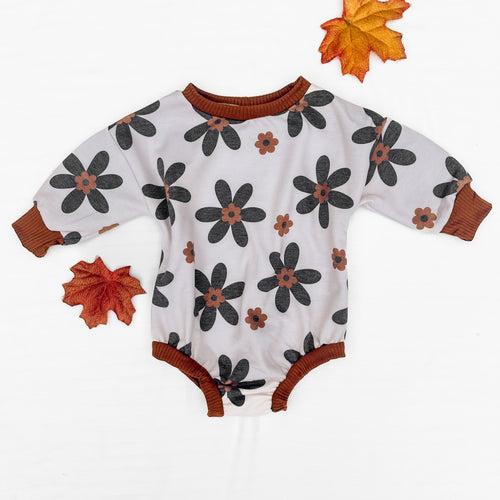 Black Daisy Bubble Romper, 3/6m & 18/24m