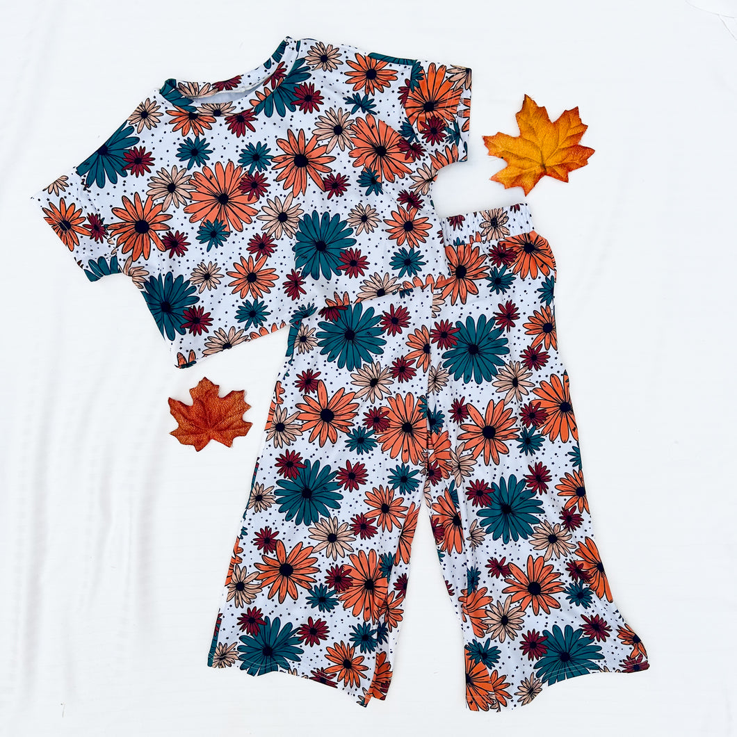 Teal Floral Box Crop (3/4T) & WLP (4T) set