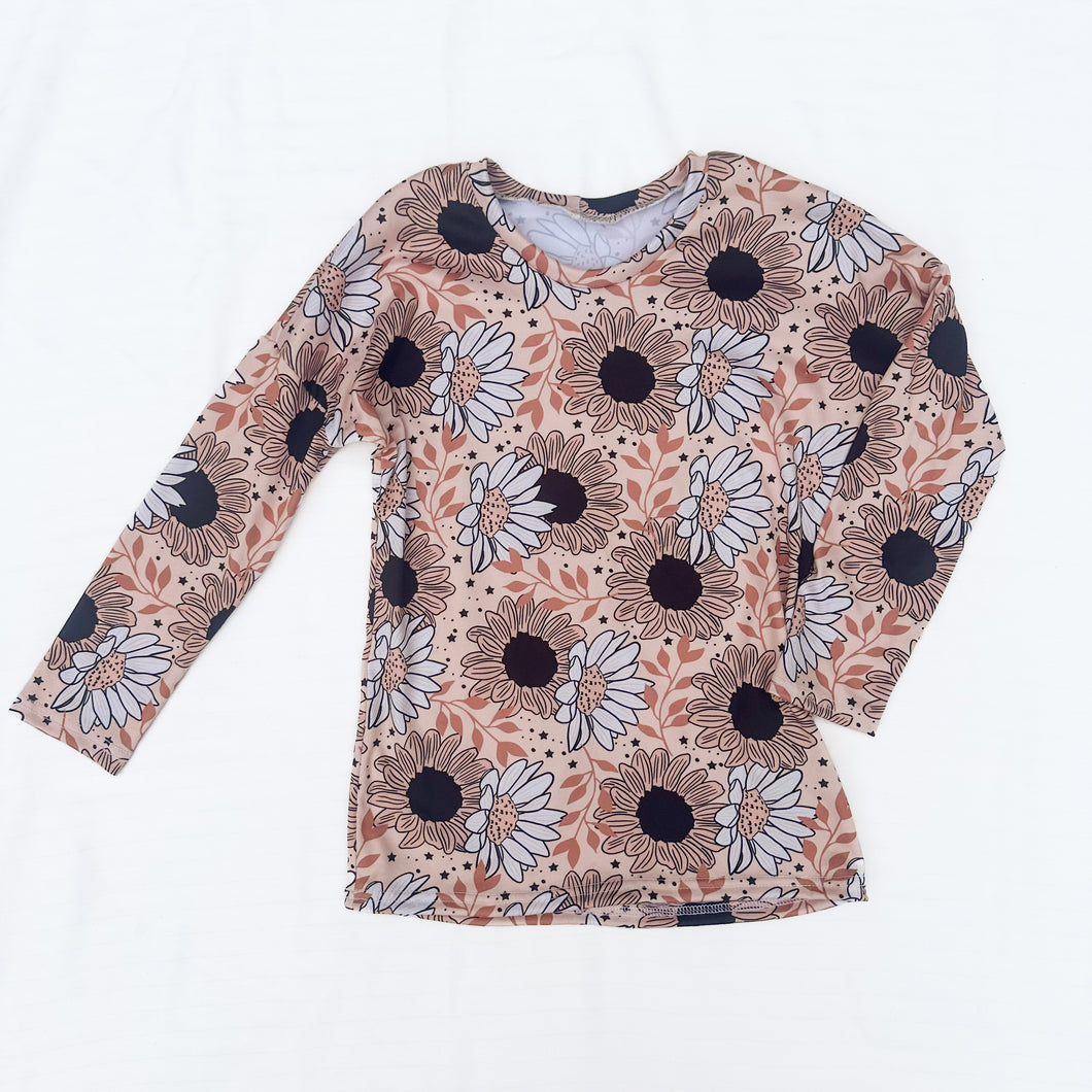 Beige Floral Relaxed Long Sleeve, 5T & 7y